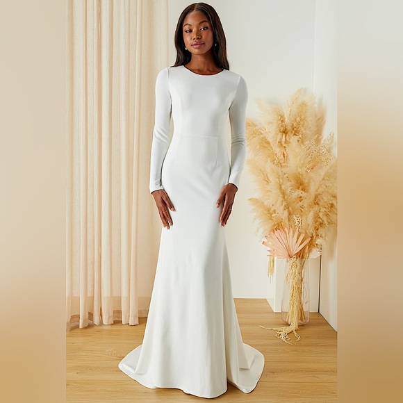 Lulus Eloquent Endearment White Long Sleeve Backless Long Maxi Dress, L, NWT - Picture 4 of 16